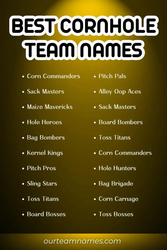 Explore 310+ creative and cool cornhole team names ideas perfect for funny, unique, girl, and clever teams at ourteamnames.com. #Cornhole #TeamNames #CreativePlay #UniqueTeams #FunGames