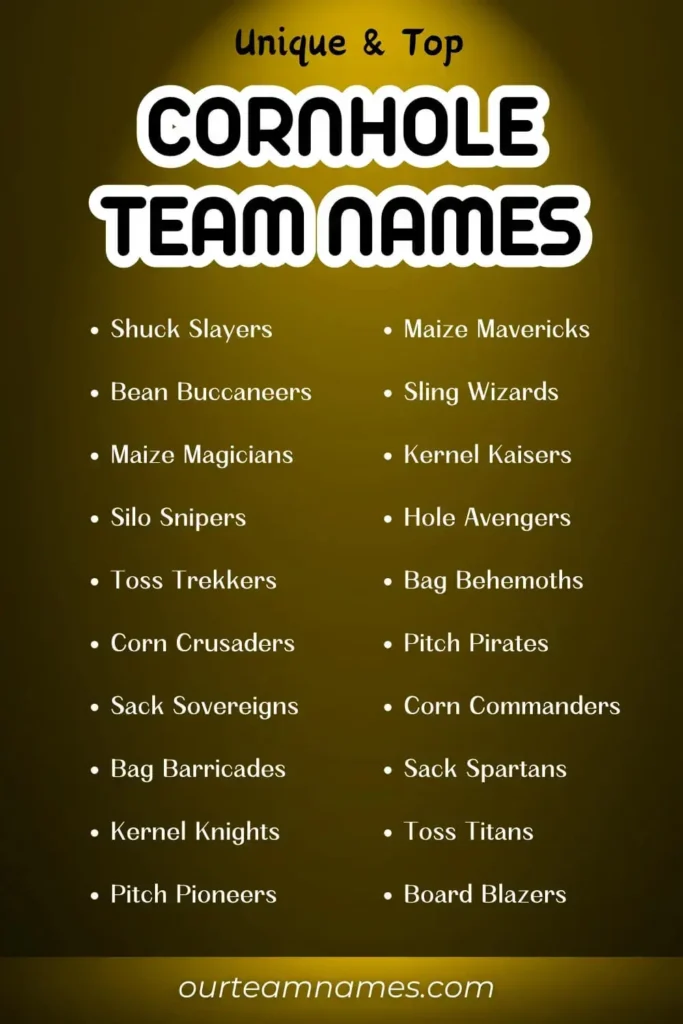 Explore 310+ creative and cool cornhole team names ideas perfect for funny, unique, girl, and clever teams at ourteamnames.com. #Cornhole #TeamNames #CreativePlay #UniqueTeams #FunGames