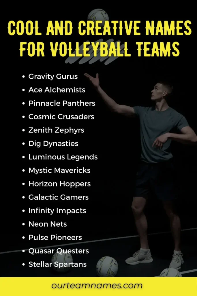 creative, catchy volleyball team names at ourteamnames.com, perfect for beach, club, girls, and international squads. #VolleyballTeamNames #SpikeSpirit #BeachVolleyball #ClubTeams #FunnyPicks