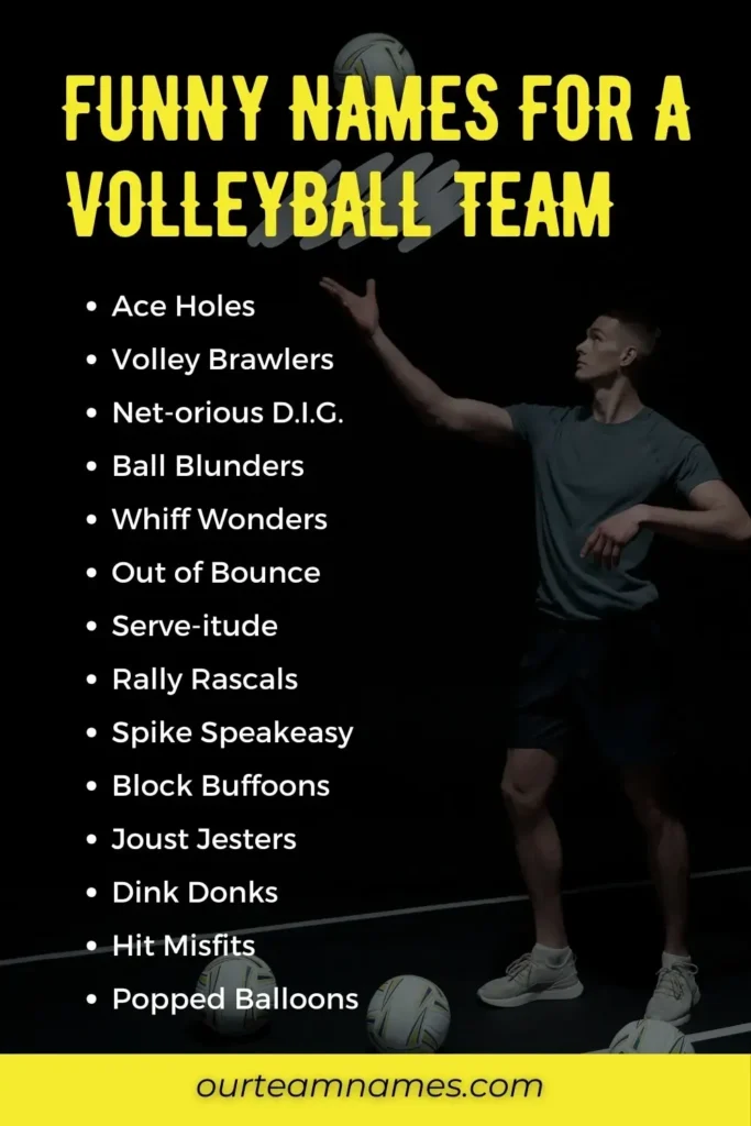 Explore 395 creative, catchy volleyball team names at ourteamnames.com, perfect for beach, club, girls, and international squads. #VolleyballTeamNames #SpikeSpirit #BeachVolleyball #ClubTeams #FunnyPicks