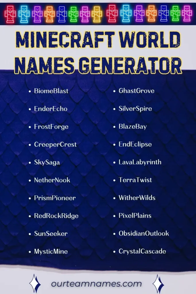 Explore Top Minecraft World Names: unique, creative, best, cool, and funny inspirations for both single players and teams at ourteamnames.com. #MinecraftWorlds #CreativeGaming #EpicNames #TeamPlay #MinecraftInspiration