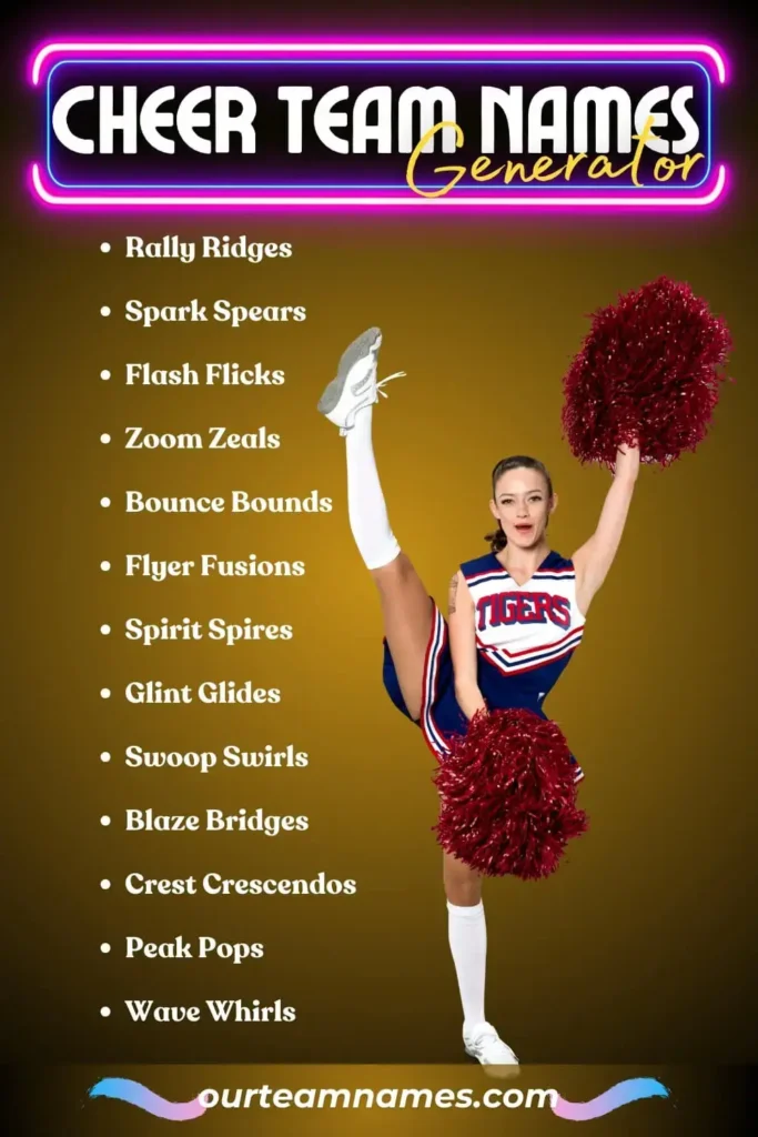 explore how to elevate your cheer with our unique team names and generator, perfect for youth, all-star squads, and those seeking cool, funny names. #CheerSquad #TeamSpirit #YouthCheer #AllStarCheer #CreativeNames at ourteamnames.com