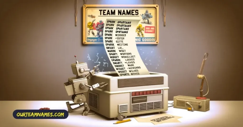 a futuristic robot standing beside a leaderboard displaying top robotics team names from ourteamnames.com, symbolizing innovation and competition. #Robotics #TeamNames #Innovation #Competition #OurTeamNames