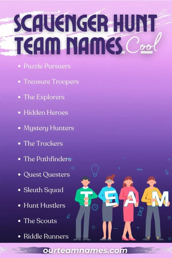 explore the best scavenger hunt team names ideas at ourteamnames.com. #treasurehunt #teamnames #funny #creative #scavengerhunt