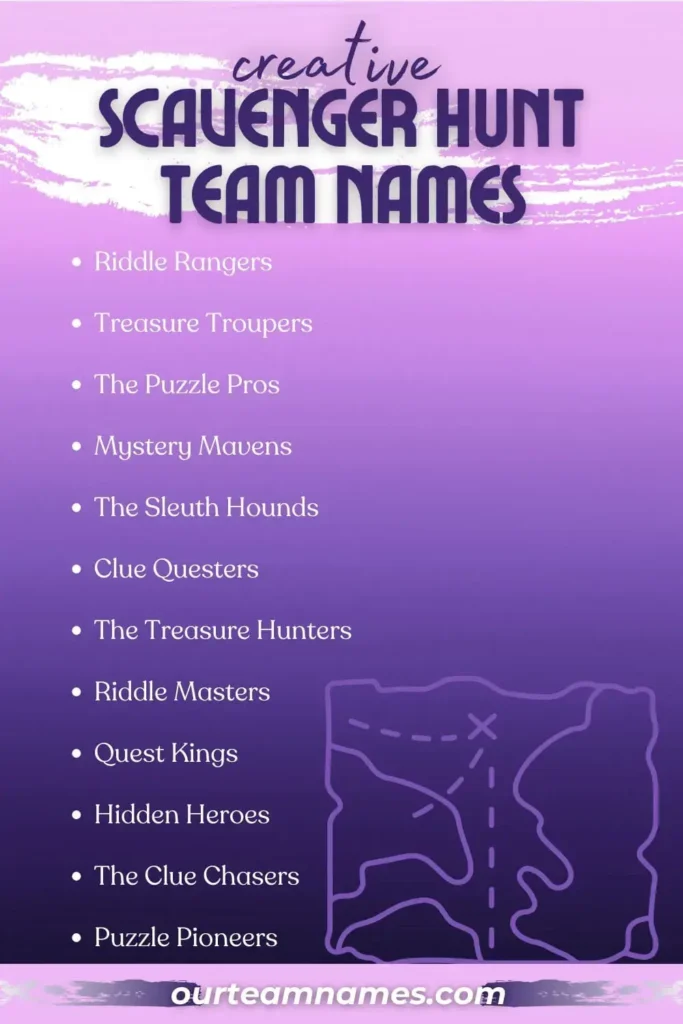 explore the best scavenger hunt team names ideas at ourteamnames.com. #treasurehunt #teamnames #funny #creative #scavengerhunt