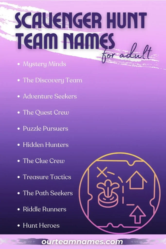 explore the best scavenger hunt team names ideas at ourteamnames.com. #treasurehunt #teamnames #funny #creative #scavengerhunt