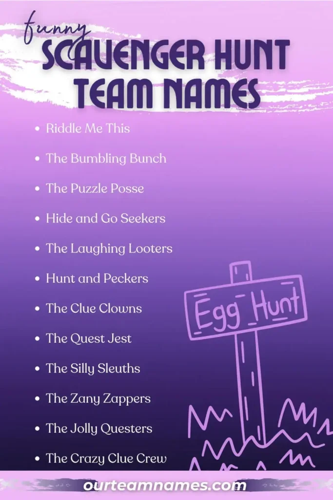 explore the best scavenger hunt team names ideas at ourteamnames.com. #treasurehunt #teamnames #funny #creative #scavengerhunt