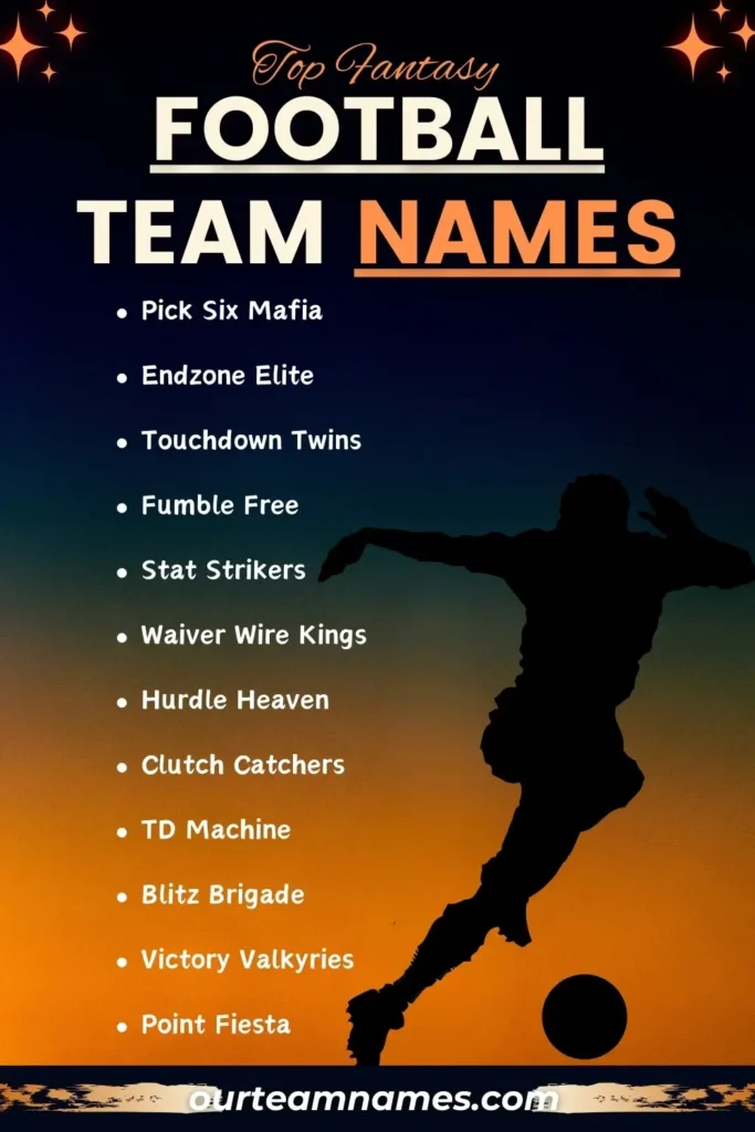 explore creative and catchy fantasy football team names at ourteamnames.com #FantasyFootball #TeamNames #FootballSeason #CreativeNames #WinningSpirit